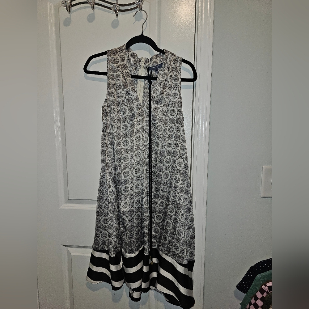 Peter Som Design Nation Dress Women S Black White Striped Sleeveless Fit Flare